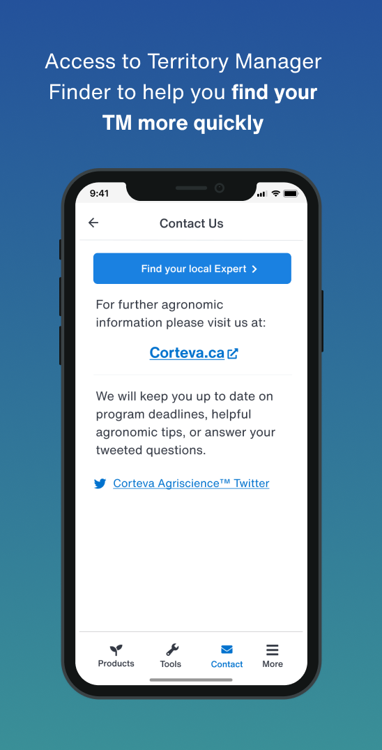 TM finder button on contact us page in app